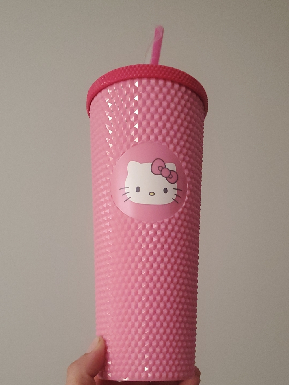Hello Kitty Pink Textured Stud Cup with Straw